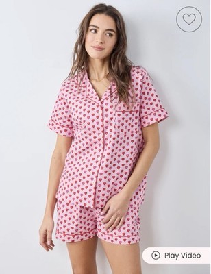 Printfresh Women's Light Pink And Dark Pink Heart Pajama Top and Short Set XL