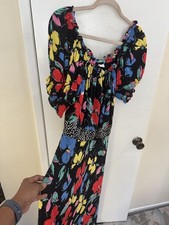 Rixo for Target bright floral off shoulder tie back waist maxi dress size 16/18