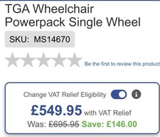 REDUCED !!!  TGA: RETAIL PRICE £695 Single Drive Power Assist Electric Mobility