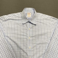 Brooks Brothers Shirt Mens 15.5 35 Blue White Plaid Regular Fit Non Iron Supima