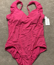 Time and Tru One Piece Swimsuit 2X 20W-22W Pink Ruffle Full Coverage NWT