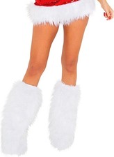 Women Faux Fur Leg Warmers Furry Fuzzy Winter Boot Cuffs Cover One Size, White