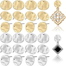 50 Pieces Flat Round Ear Studs Earring Posts with Loop Hole Coin Jewel