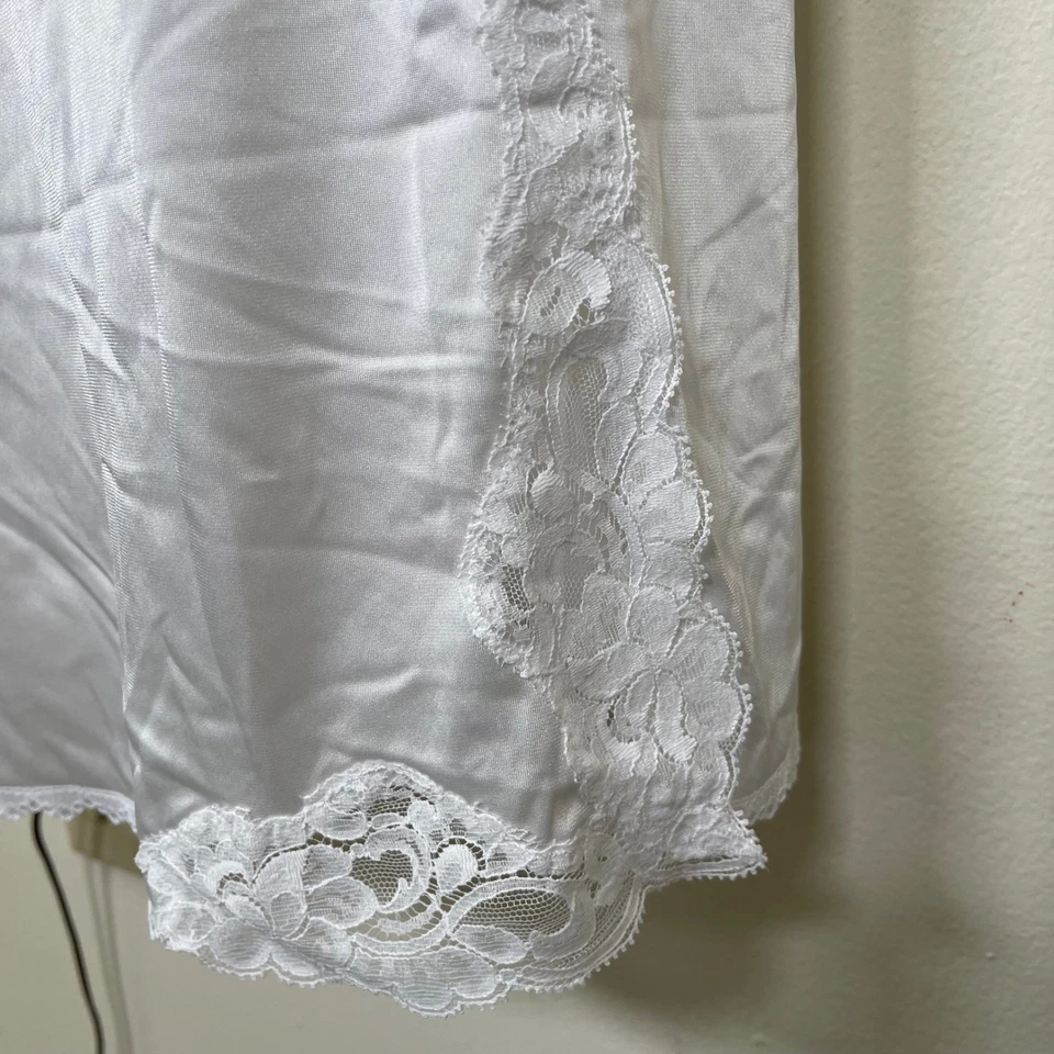 Vestido sin mangas Shadowline blanco de nailon con ribete de encaje lencería vintage nupcial 34 MS Foto 3 de 4