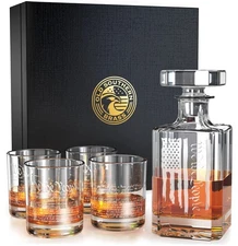 We The People Patriotic American Flag Decanter Whiskey Glass Gift Set - 5 Pie...