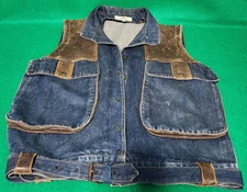 VTG Mens Oui International Denim & Leather Vest Size M Sleeveless Cowboy Biker