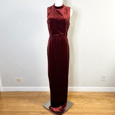 Lulus Rust Red Velvet High Neck Open Back Maxi Dress Large Sleeveless Formal