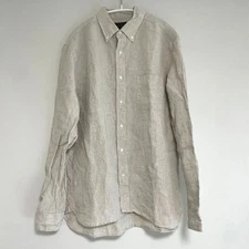 BEAMS Plus Linen Button-Down Shirt Beige Chest Pocket Size L Men's Shirt