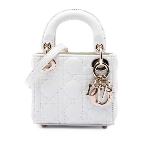 Dior Micro Lambskin Cannage Lady Pre-Loved Satchel White