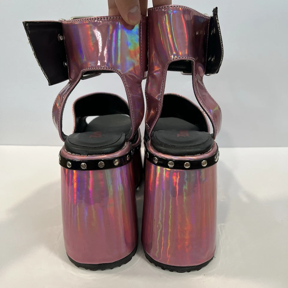 Demonia Camel 102 Stacked Pink Hologram Platform Sandals Punk Grunge Whimsigoth - Image 4 of 4