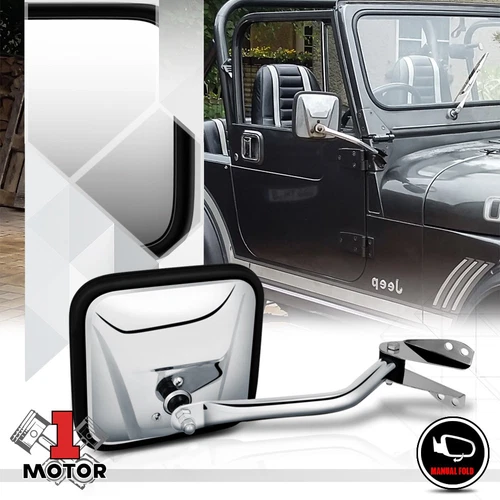 [R] Passenger Side Chrome Manual Foldable Replacement Mirror for 59-86 CJ5A/CJ6A