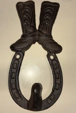 Cast Iron Cowboy Boots Wall Hook Towel Coat Hanger Rustic Kitchen Farm Decor