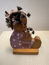 Vintage Shelf Sitter African American Wooden Doll Folk Art 5” X 7”