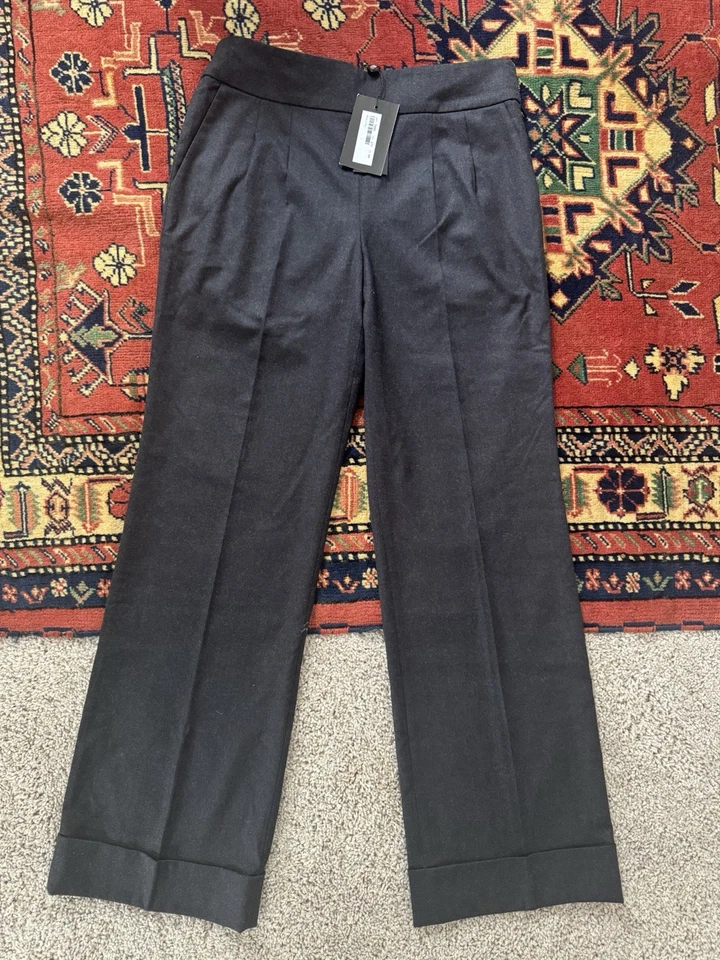 Pantalón Blumarine Lana Virgen Negro Pierna Ancha 4 Bolsillos Estilo