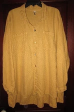 Kleen Plus 1X Button Tunic Top Big Shirt Blouse Lagenlook Heavy Linen Textured