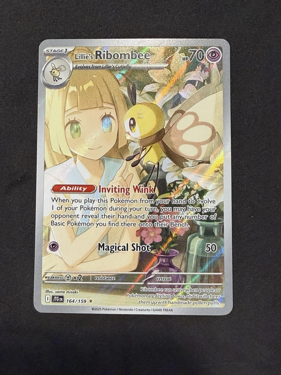 ribombee pokemon card value Psychic Colorless Tricky Steps (30) You may move an Energy from your opponents Active Pokémon to 1 of their Benched Pokémon Lillie's Ribombee (Prerelease) 183 -