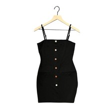 Midnight Luxury Cider Black Button Sleeveless Bodycon Minidress Size S 🖤✨