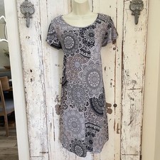 JSJ Size Medium Woman's Gray Beige Brown Black Floral Shift Casual Trapeze Dress