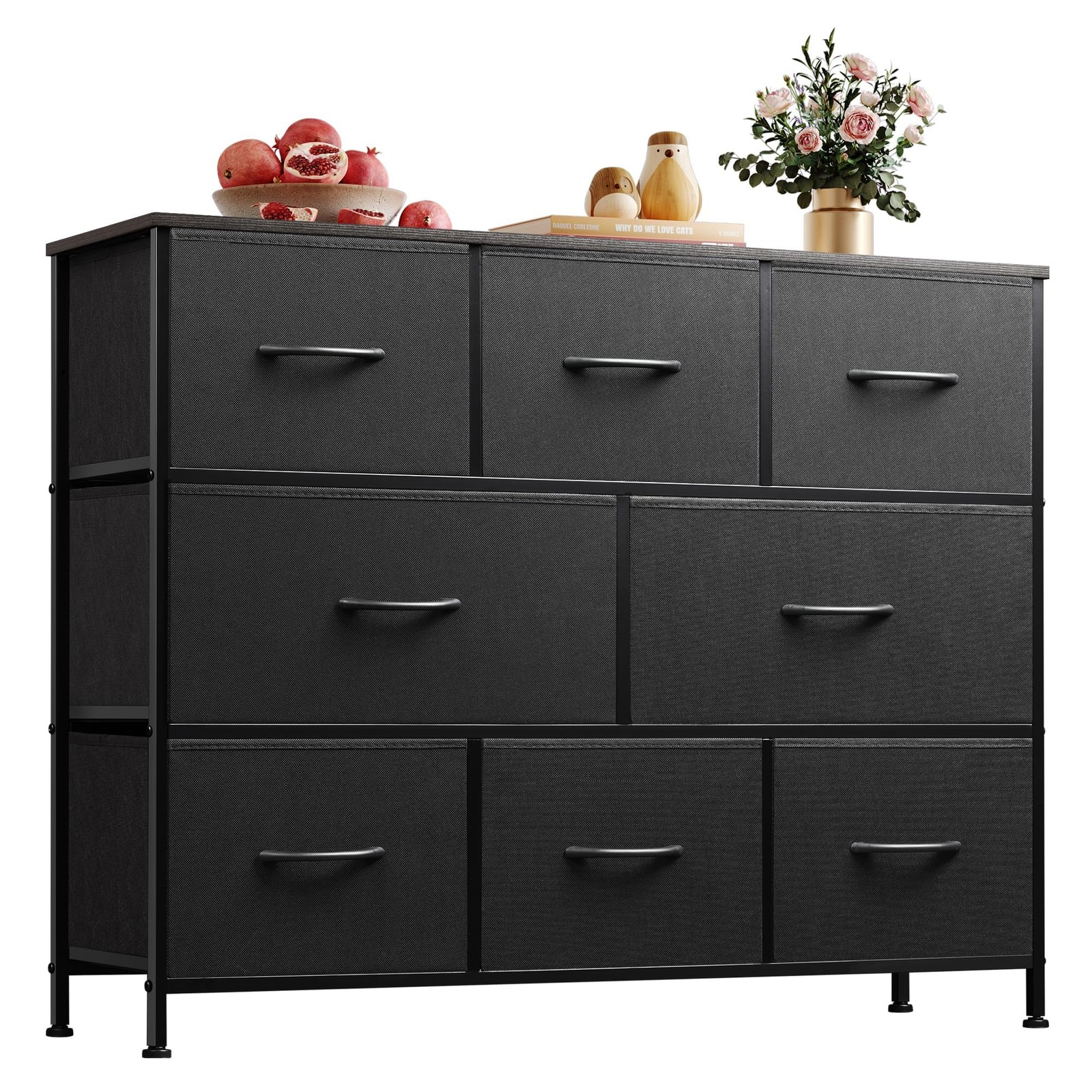 8-Drawer Black Fabric Dresser for Bedroom with Large Storage Space