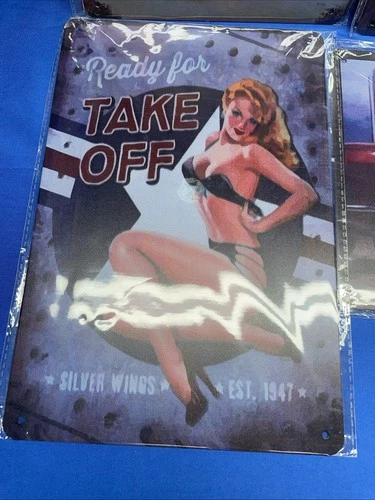 🔥1x Take Off Pin Up Sexy Girl Vintage Metal Tin Sign Poster Garage Lady  Wall