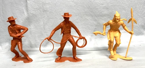Vintage Original 1964 3 Louis Marx 6 Inch Western Figures 2 Cowboys  1 Indian