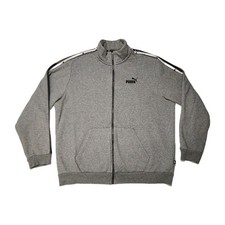 PUMA men XL Full Zip Gray track jacket black white striped on sleeves READ