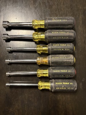 Vintage Klein Tools Inc. 6-Piece Cushion-Grip Nut Driver Set Made In USA
