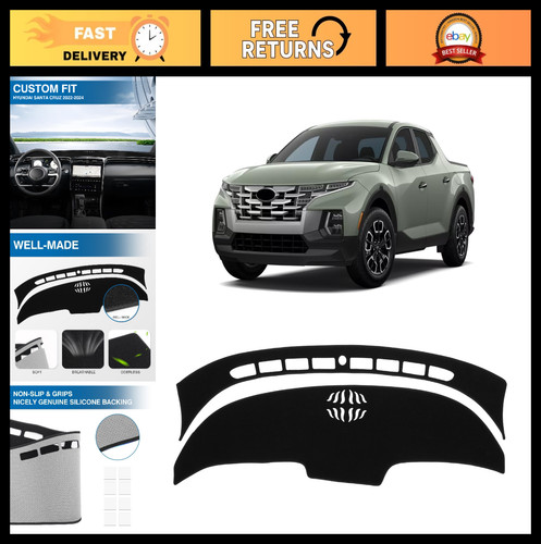 Black Dash Cover for Hyundai Santa Cruz 2022-2024, Non-Slip Polyester Interior A