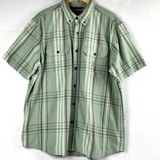 Carhartt Men’s S/S Loose Fit Mid Weight Green Plaid Shirt Workwear XL Regular