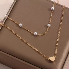 3pcs Elegant Minimalist Heart-Shaped Faux Pearl Necklace Bracelet Set