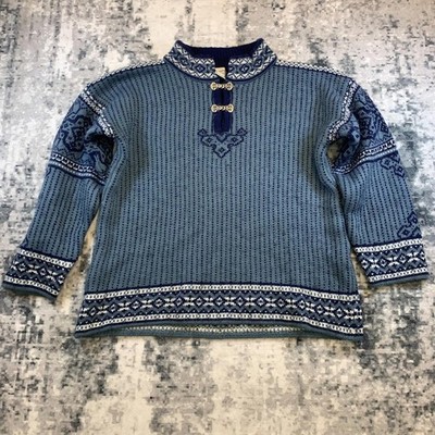 Boundary Waters Blue Nordic Knit Wool Blend Fair Isle Sweater Vintage, M