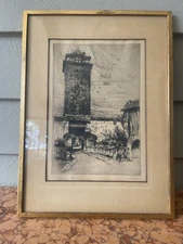 ANTIQUE B & W DRY POINT ETCHING PAUL GEISSLER "ROTHENBURG" ? NO. 30 EUROPEAN