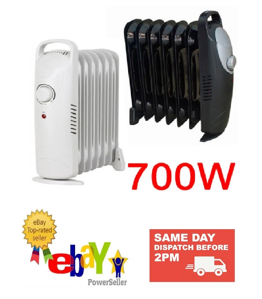 MINI 700W OIL FILLED RADIATOR PORTABLE ELECTRIC THERMOSTAT 6 FIN HEATER  COMPACT | eBay