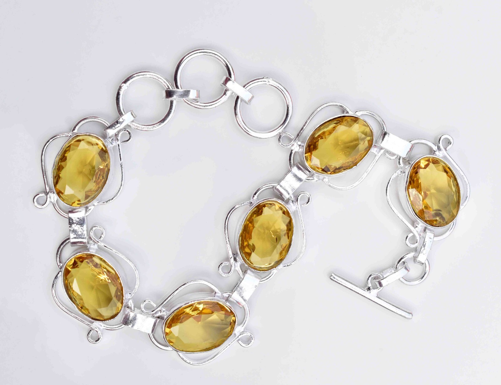 Yellow Citrine Sterling Silver Birthday Gift Bracelet 7.8 Inch for Women