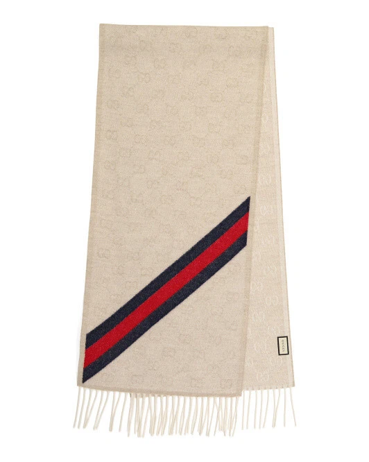 Echarpe beige laine neuve avec étiquette Gucci Nikky GG logo imprimé Made In Italy