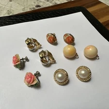 Lot Of 5 Clip-on Clip On Earrings - Fun Variety - Flowers, Faux Pearl Etc