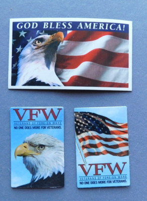 3 Magnets : God Bless America! eagle flag / VFW Veterans of Foreign Wars