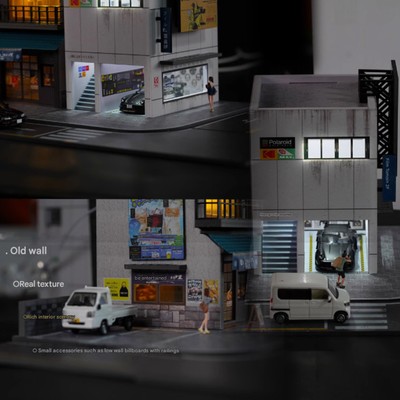 1/64 Diorama Car Garage Model LED Lighting City Building Parking Lot Scene ModL0