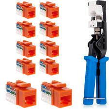 Punch Down Tool with Cat6 RJ45 Keystone Jack Orange 45-Degree Network Set Kit