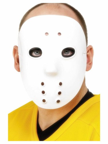 Halloween Fancy Dress Hockey Face Mask White Plastic Mask by Smiffys - Picture 3 of 8