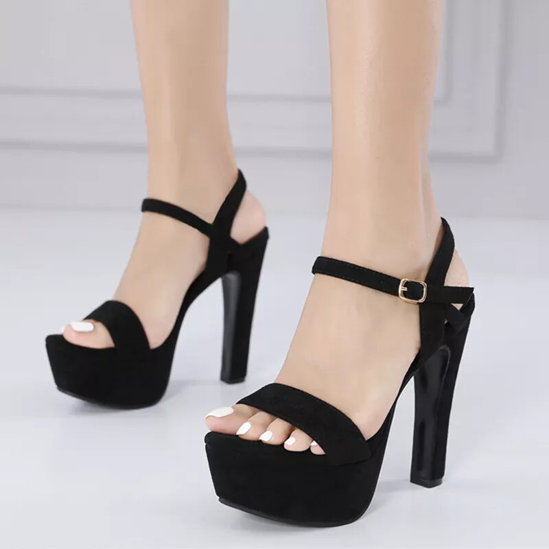 Sandalias Mujer Plataforma Talón 13.5CM Negro Terciopelo Piel Sintético 43878