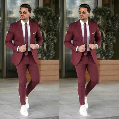 Professional セットアップバーガンディ 2 Pcs Burgundy Men's Suits Formal Business Wedding Groom Tuxedos