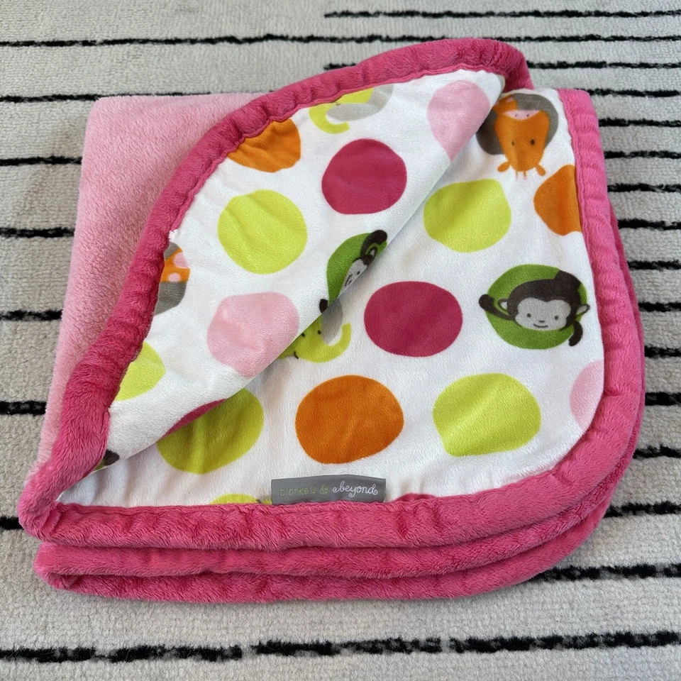 Mantas y más allá Manta Bebé Monos Elefantes Jirafas Rosa Lunares Foto 2 de 4