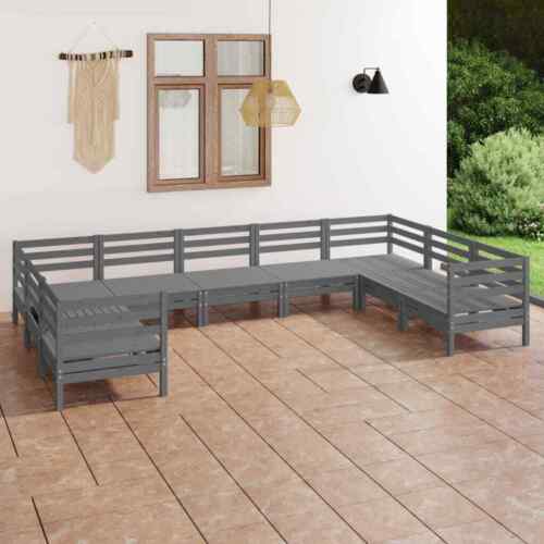 9pcs Grey Solid Pine Wood Garden Living Set-