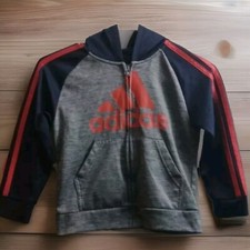 Adidas Lil Boys Hood Tracksuit Full Zip Navy Gray Orange Size 5