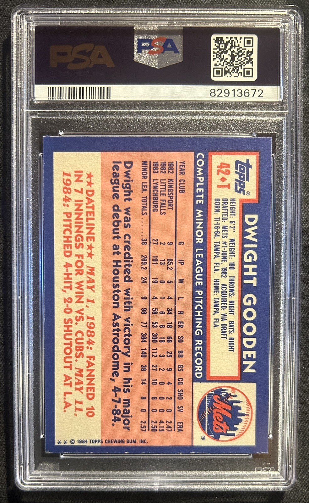 1984 TOPPS TRADED BASEBALL 42T DWIGHT GOODEN PSA 8 NMMINT ROOKIE CARD eBay