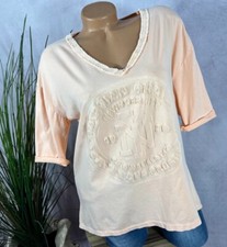 NEW T-Shirt VNeck Top Italy 3D STAMP Embossed Washed ORANGE 36 38 40