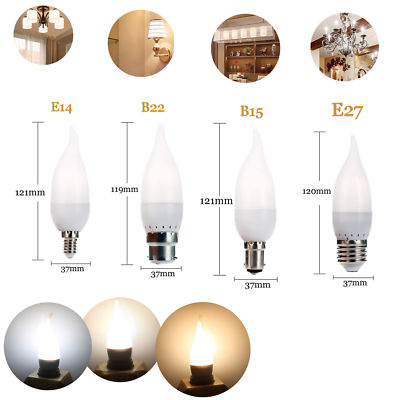 E12 E26 E27 B22 E14 B15 LED Bulb Chandelier Flame Candle Light Watt Equivalent