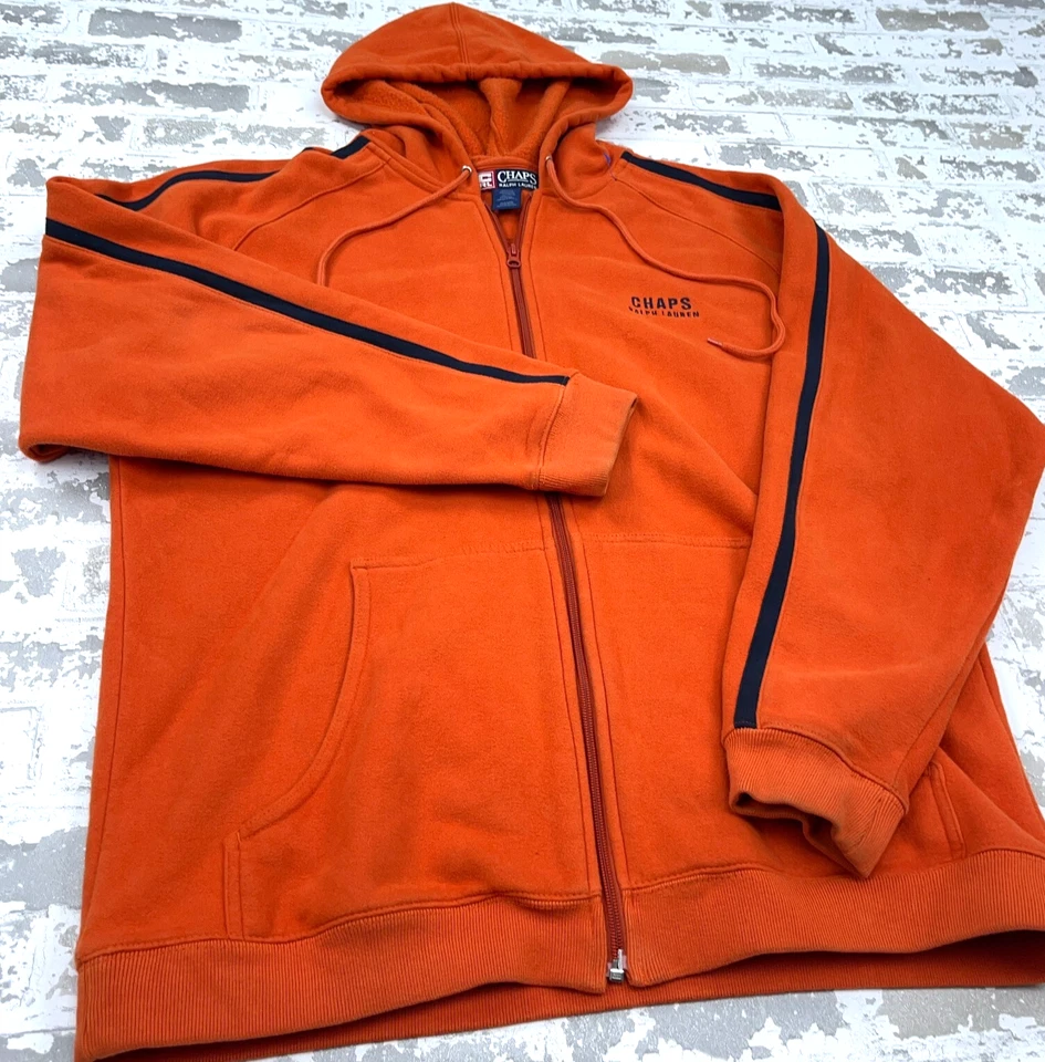 De colección Ralph Lauren Chaps Sudadera con Capucha Hombres Grande Naranja Azul Sudadera Chaqueta Y2K Foto 2 de 4
