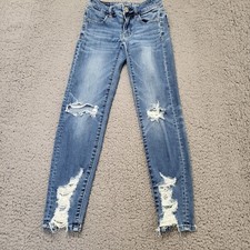 American Eagle Next Level Stretch Jegging Jeans Womens Size 00 Reg Blue Whisker